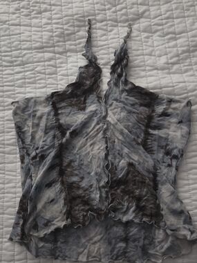 Tie-Dye Ruffle Cami Tank Top Crop - Gray, Blue, & White